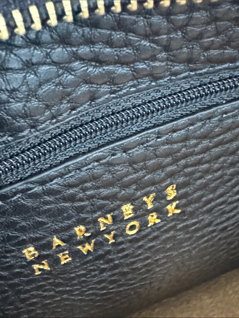 Barneys New York Black Pebble Leather Tote with Striped Navy-White Strap - Picture 7 of 10